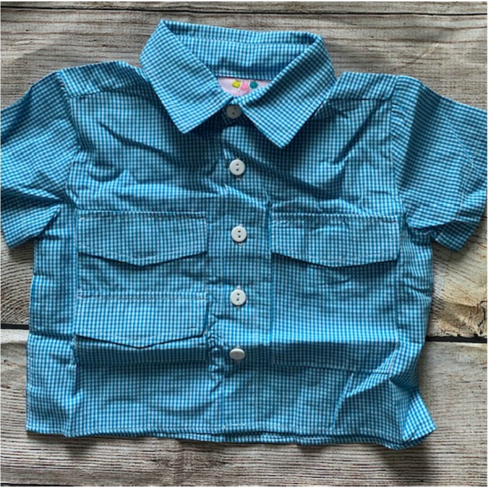 Aqua Gingham Fishing Style Shirt